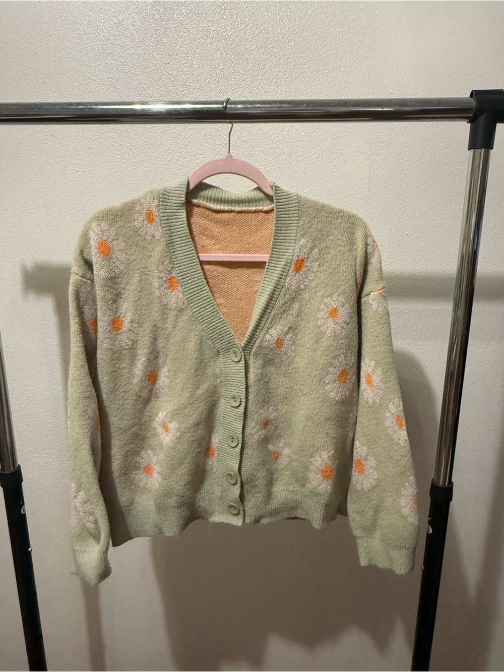 Light Green Floral Button-Front Women's Cardigan Sweater